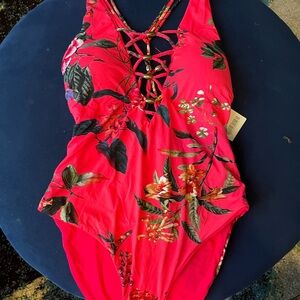 TiniBikini Reversible Pink Floral One Piece Swimsuit
